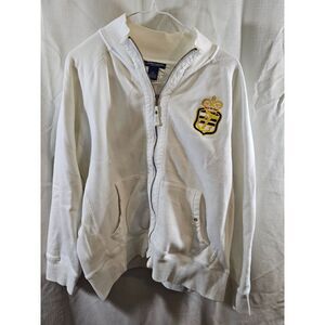 VINTAGE Crown & Anchor White Embroidered Nautical Zippered Jacket Women's XXL